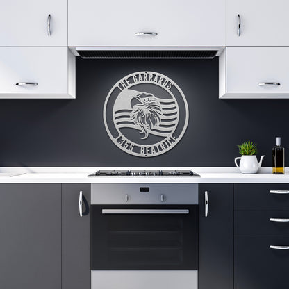 America Eagle & Flag Personalizable Circle Metal Art