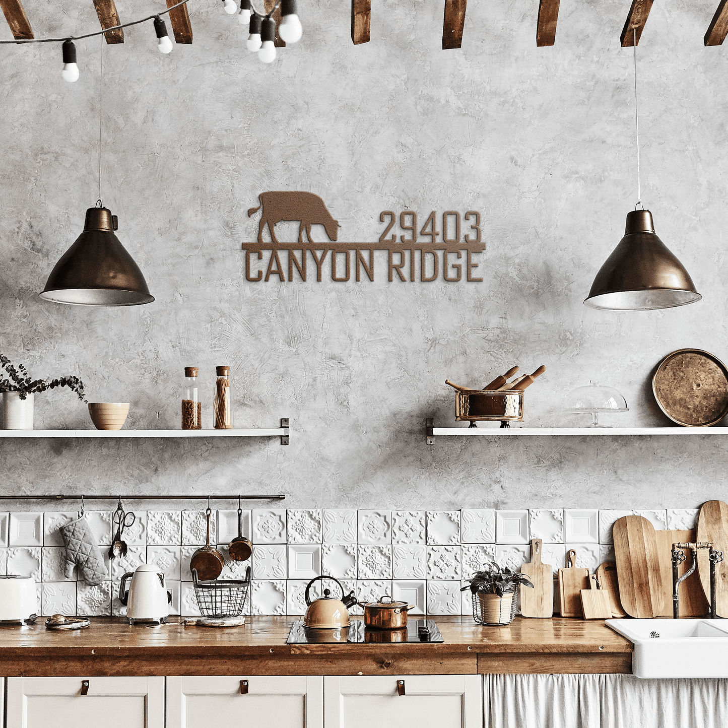 Text + Cow Metal Address Sign
