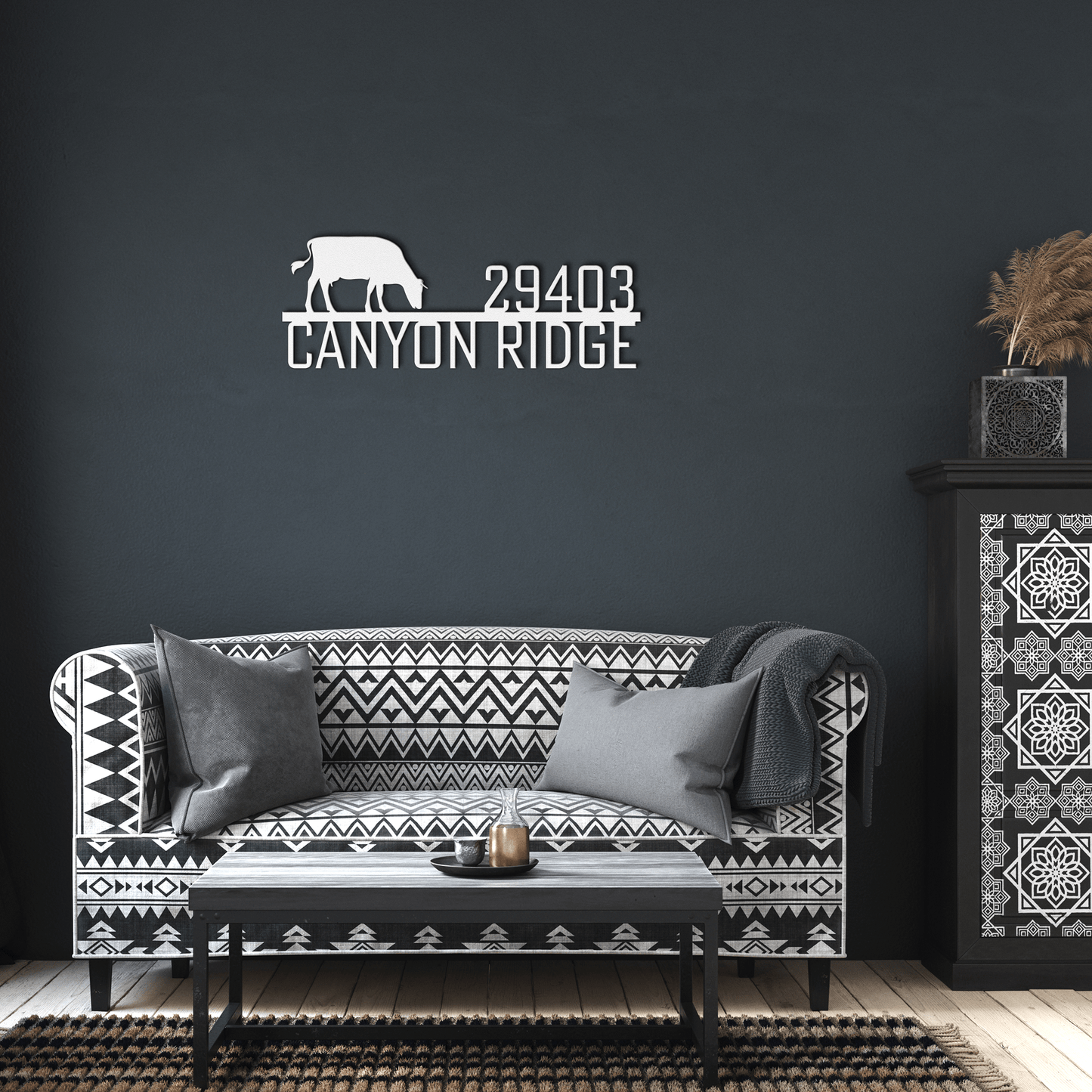 Text + Cow Metal Address Sign