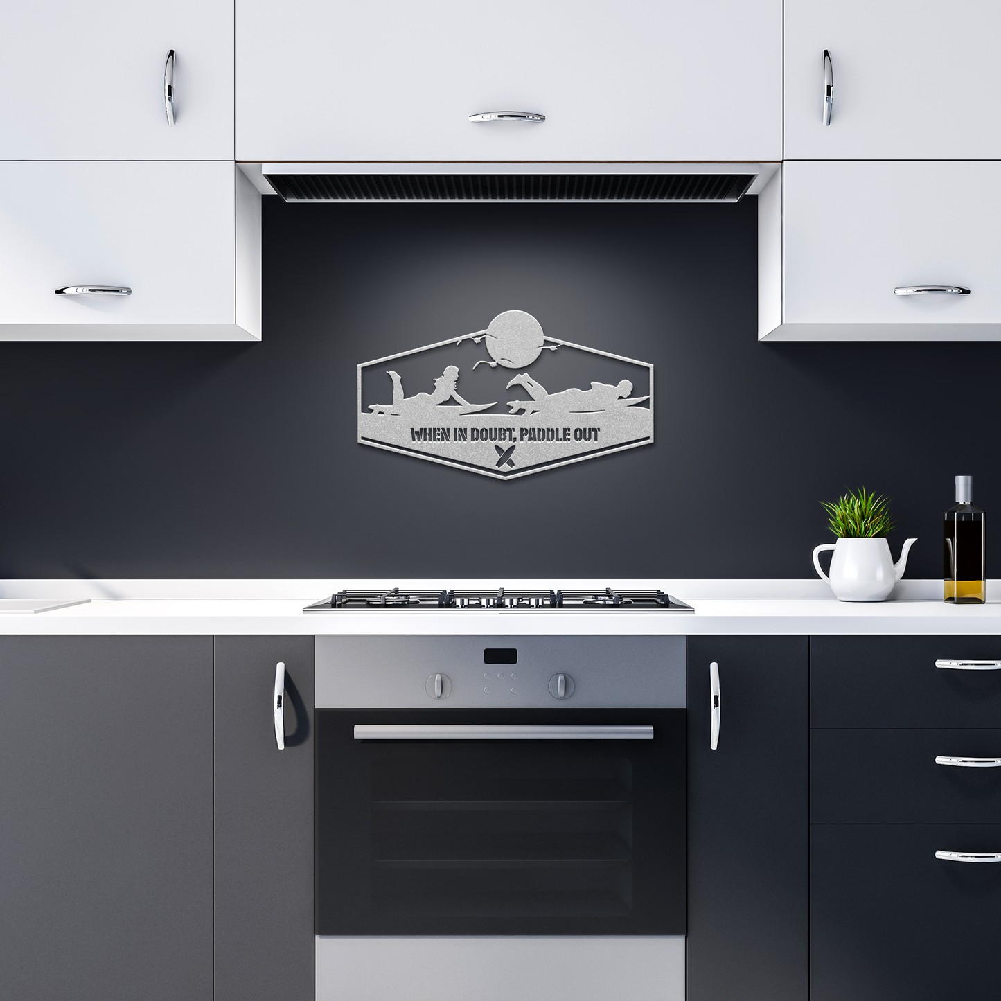 When_in_Doubt_Paddle_Out_Metal_Wall_Art_Silver_Dark_Kitchen_Mockup.png