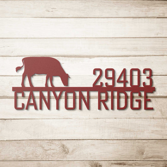 Address + Cow Metal Address Sign for Home