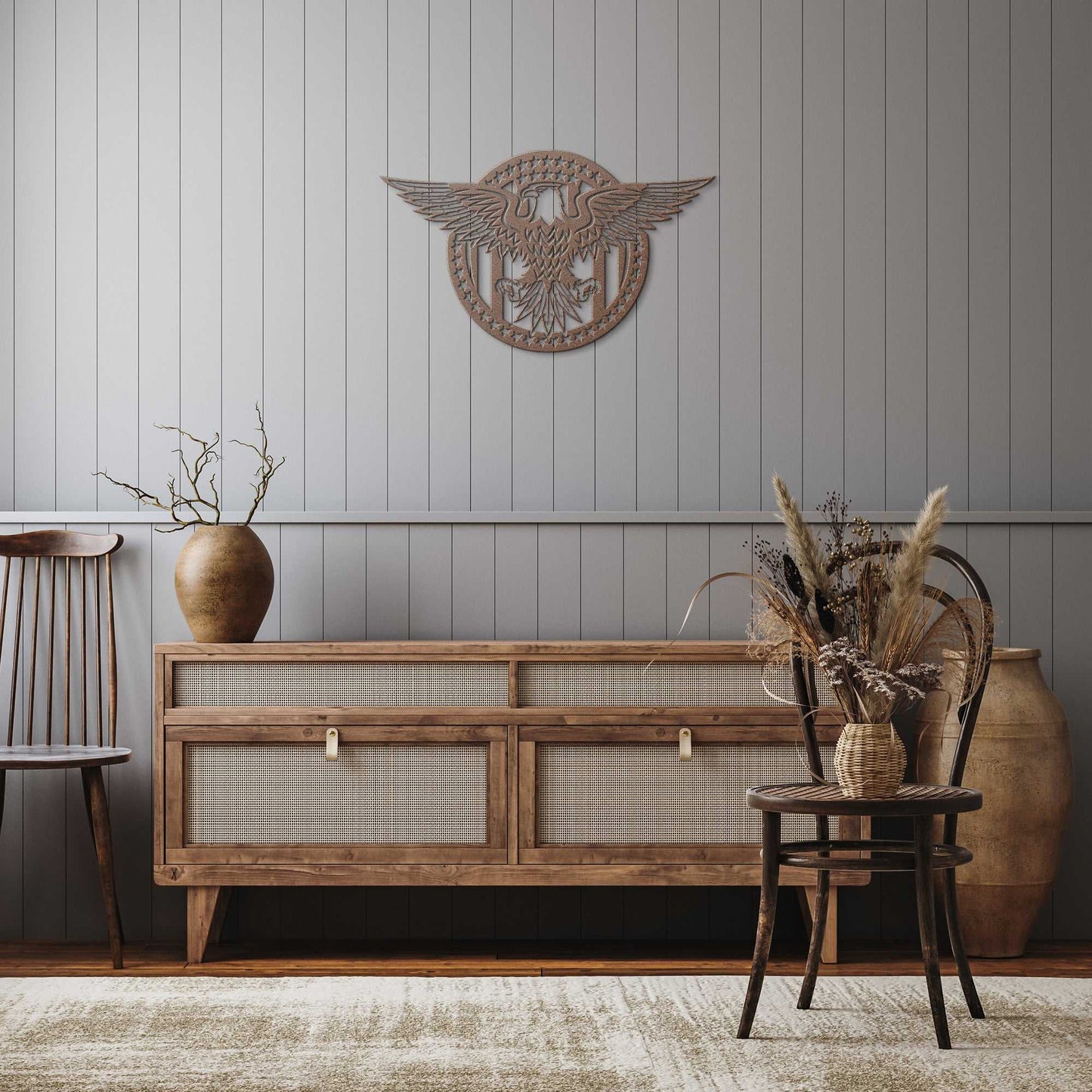 American Proud Eagle Stars Circle Metal Wall Art