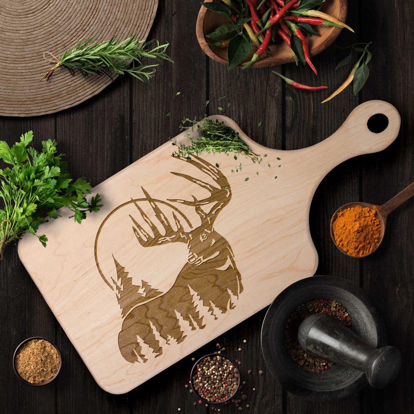 Deer in the Forest Hardwood Paddle Cutting Board - Country Proud USA