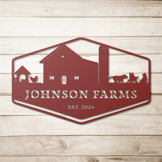 Farmhouse Scene with Animals Custom Metal Art