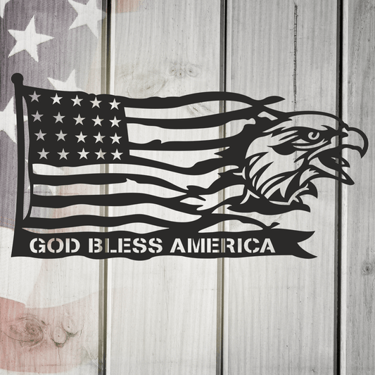 God Bless America Eagle and Flag Metal Wall Art