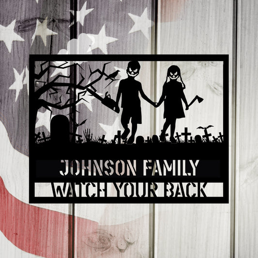 Halloween Zombies Family Name Metal Wall Art