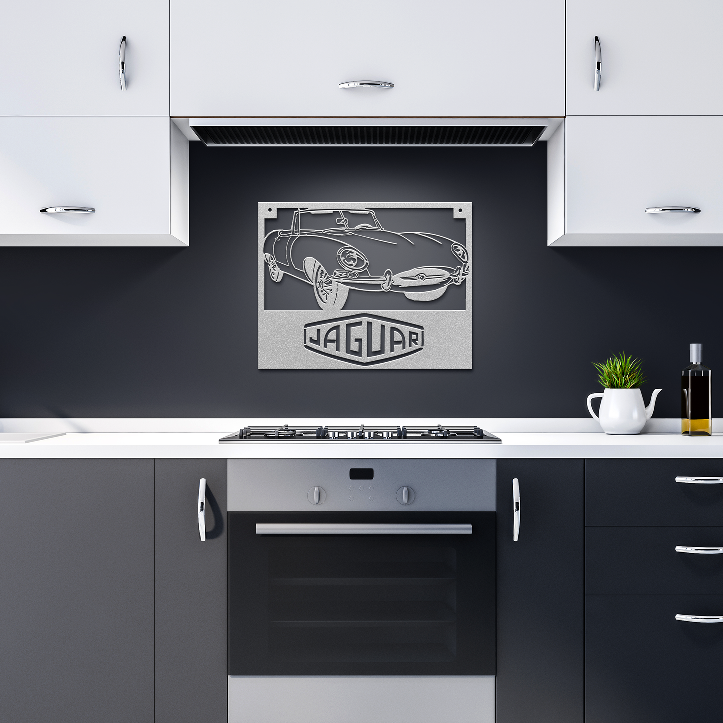Jaguar_XKE_Roadster_Metal_Wall_Art_Silver_Dark_Kitchen_Mockup.png
