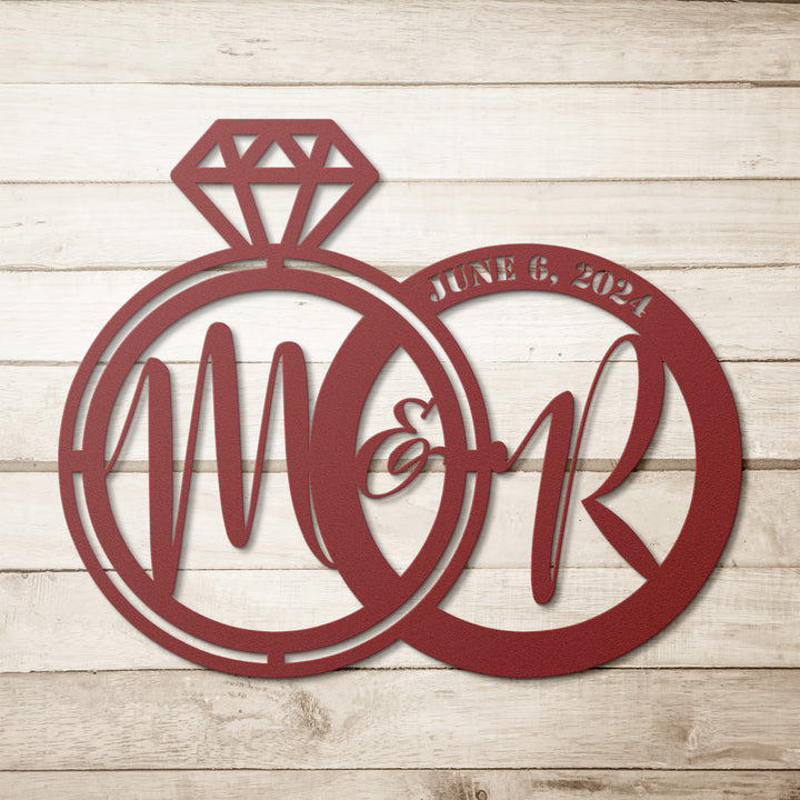 Joined Wedding Rings & Date Metal Wall Art