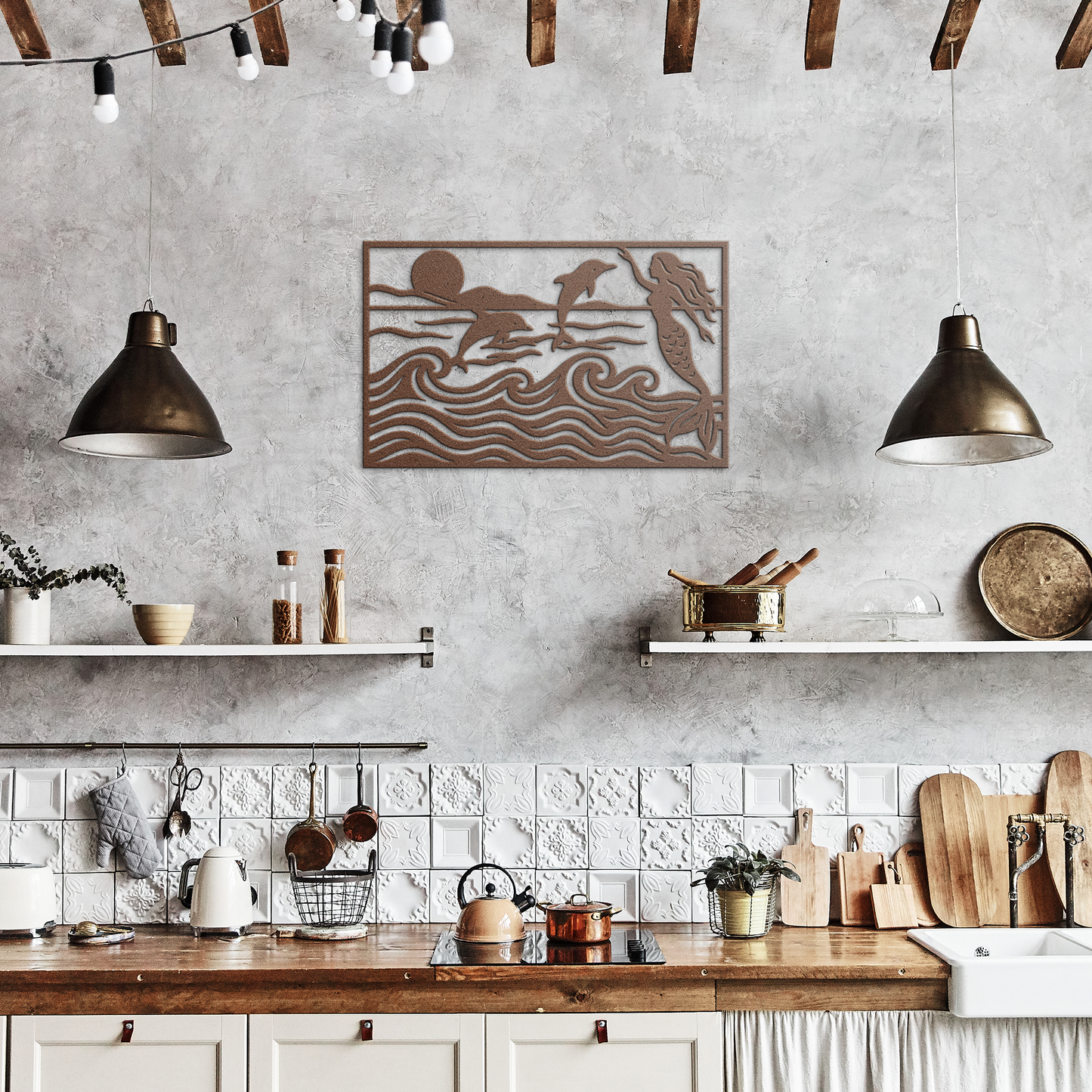 Mermaid__Dolphins_Ocean_Waves_Sunset_Copper_Rustic_Kitchen_Mockup.png