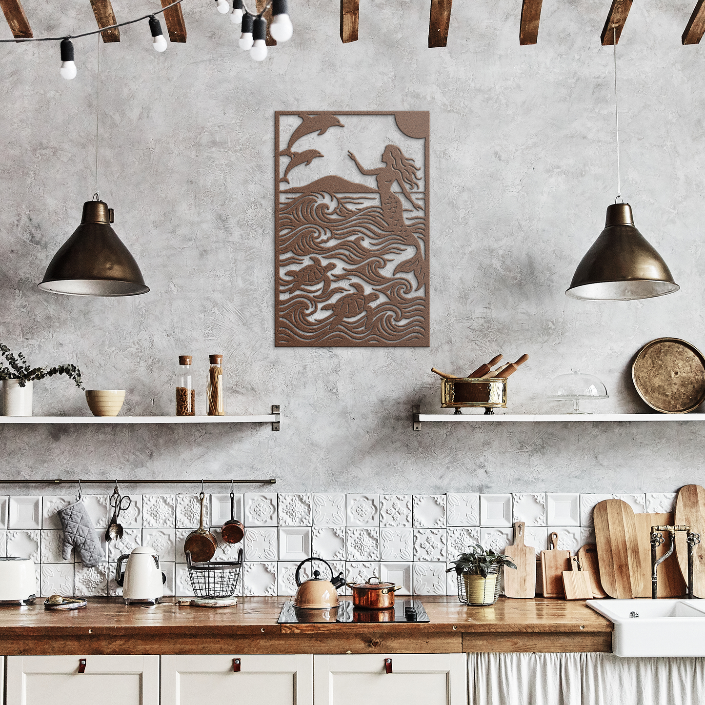 Mermaid__Dolphins_Metal_Wall_Art_with_S_Copper_Rustic_Kitchen_Mockup.png