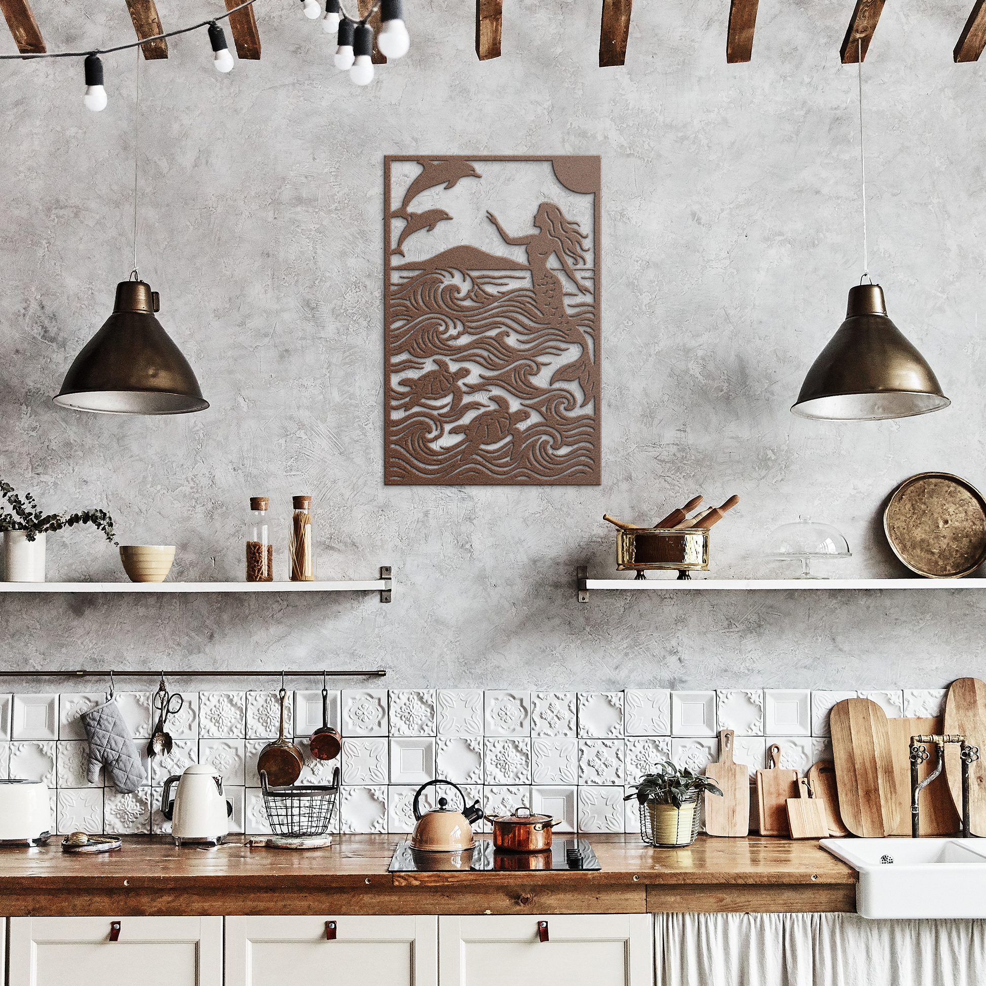 Mermaid__Dolphins_Metal_Wall_Art_with_S_Copper_Rustic_Kitchen_Mockup.png