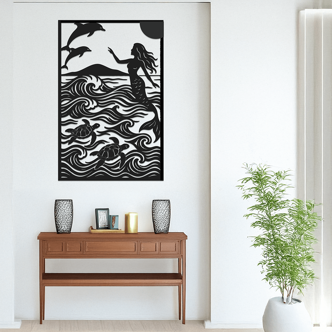 Mermaid & Dolphins with Sea Turtles Metal Art