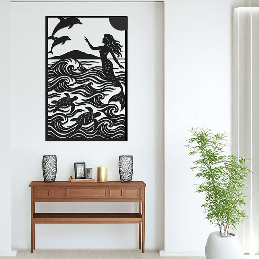 Mermaid & Dolphins with Sea Turtles Metal Art