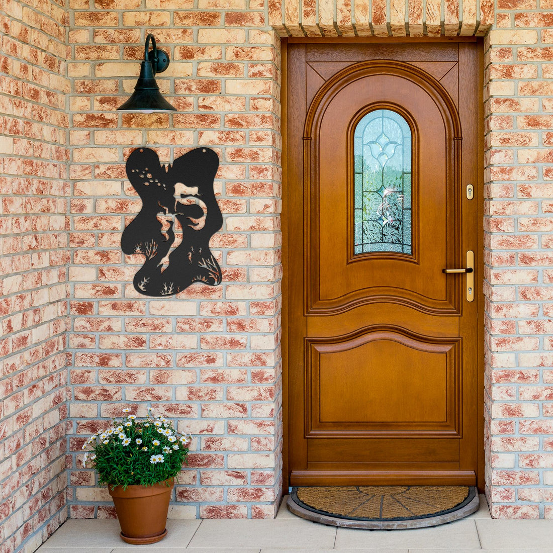Mermaid_Dreams_Metal_Wall_Art_Black_Brick_Entrance_Mockup
