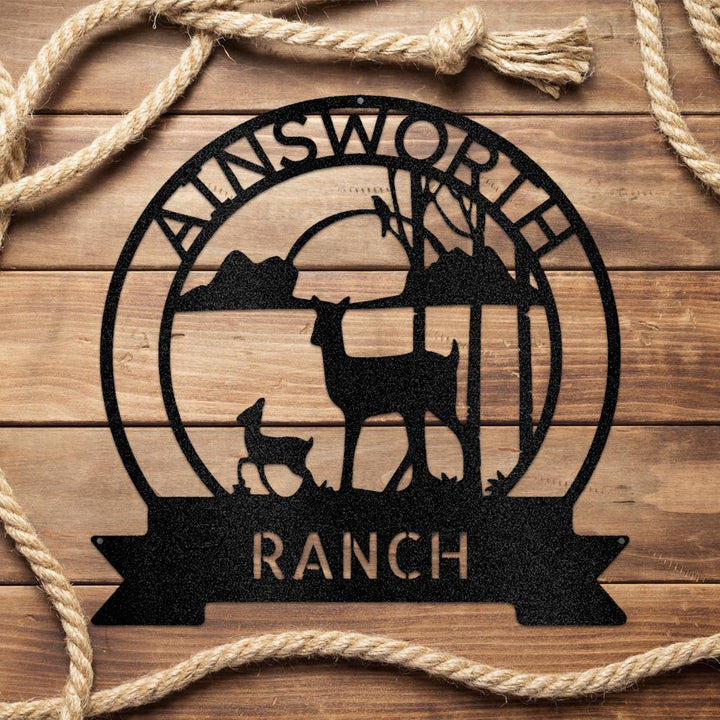 Ranch Sun Set Monogram Metal Address Sign