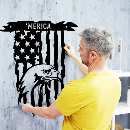 Personalizable Distressed American Flag with Eagle Metal Wall Art