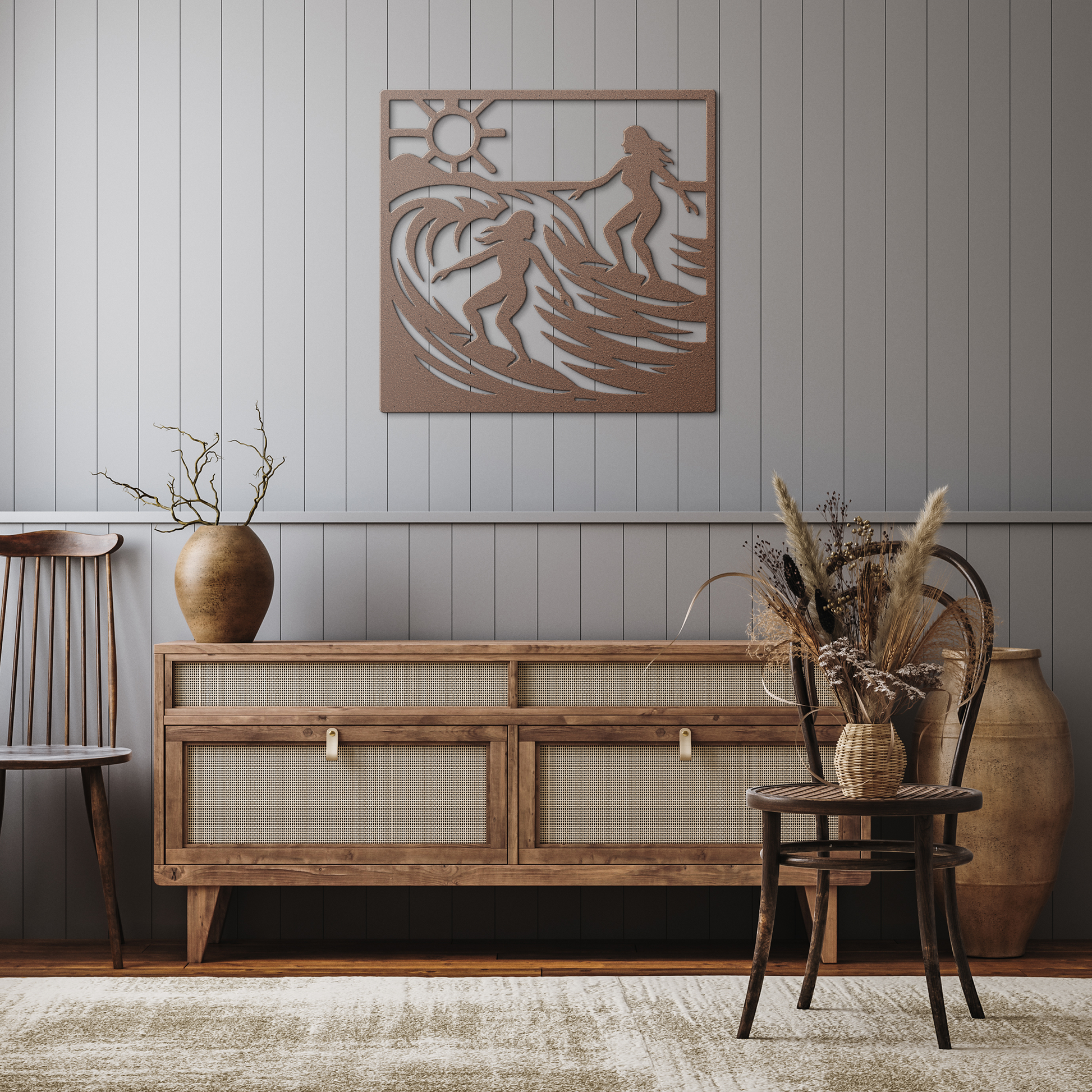 Surfer_Girls_Ride_the_Waves_Copper_Rustic_Hallway_Mockup.png