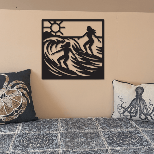 Surfer Girls Ride the Waves Wall Art