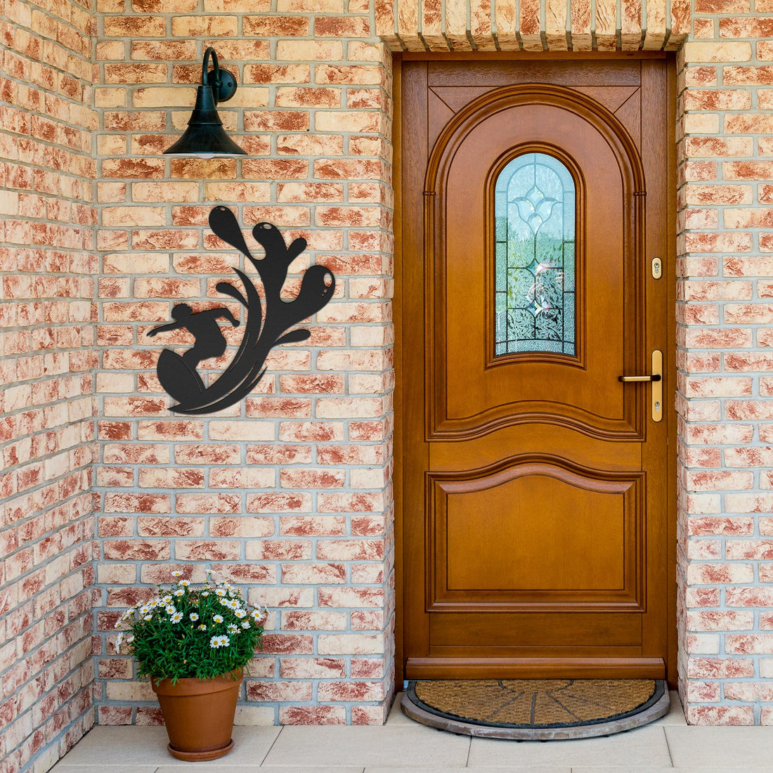 Surfer_Splash_Metal_Wall_Art_Black_Brick_Entrance_Mockup