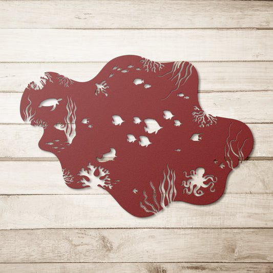Underwater_Sealife_Metal_Wall_Art_Red_Simple_Wood_BKGD_Mockup.png