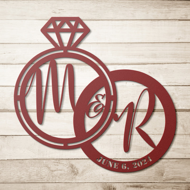 Wedding Rings & Date Metal Wall Art Gift