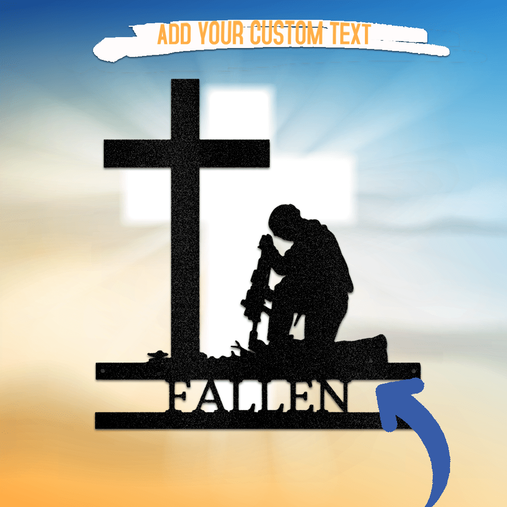 Kneeling Fallen Soldier Monogram Metal Wall Art