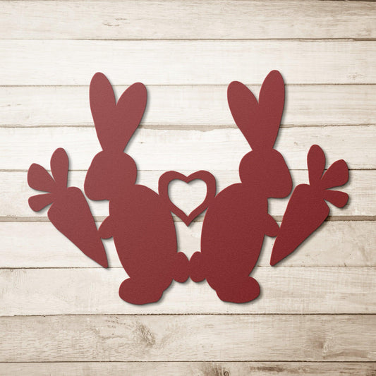 Love Bunny Couple with Carrots Metal Wall Art