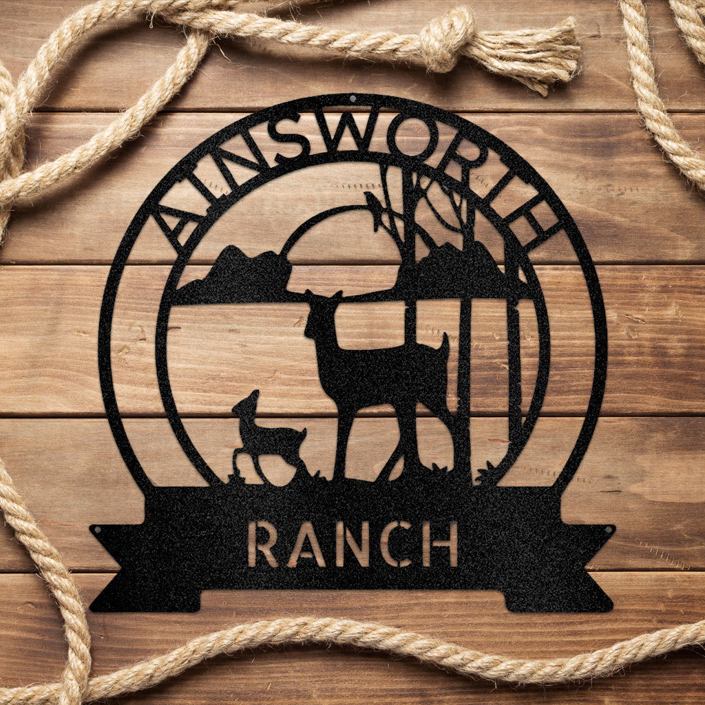 Ranch Sun Set Monogram Metal Address Sign