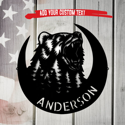 Roaring Bear Monogram Metal Art Address Sign