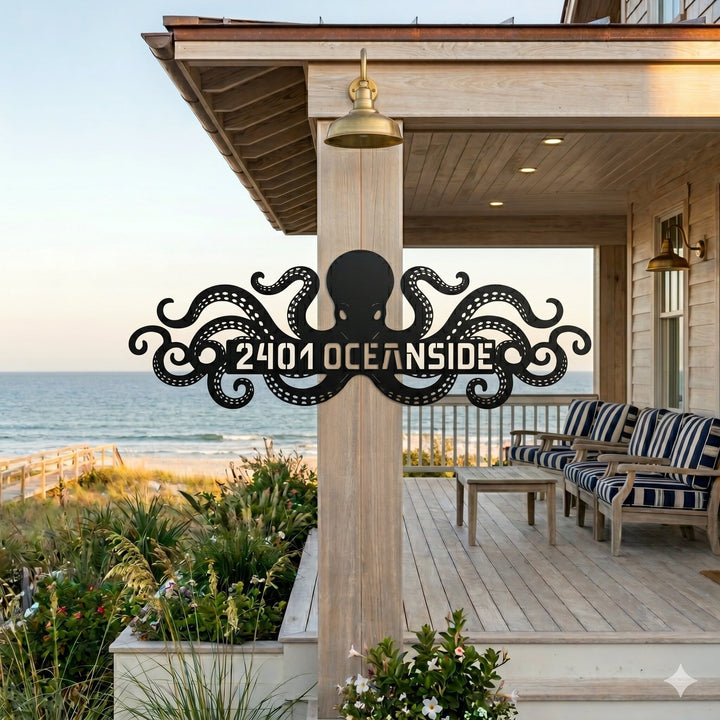 Panoramic Nautical Octopus House Number Plaque