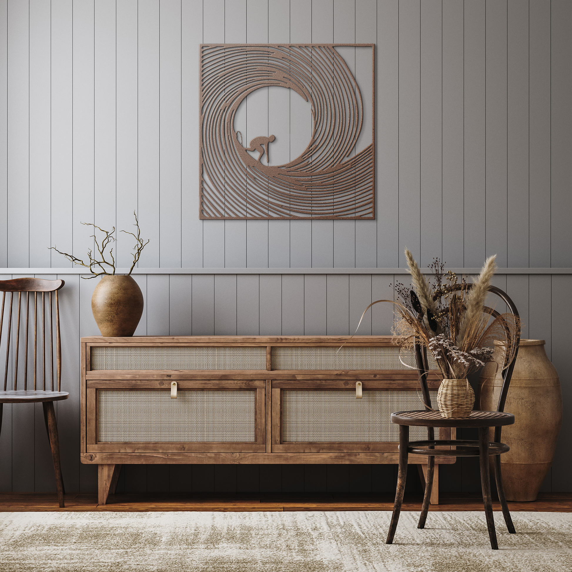 Barrel_Wave_Surfer_Metal_Wall_Art_Copper_Rustic_Hallway_Mockup.png