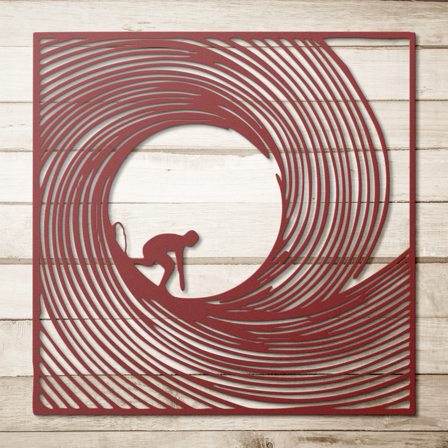 Barrel_Wave_Surfer_Metal_Wall_Art_Red_Simple_Wood_BKGD_Mockup.png