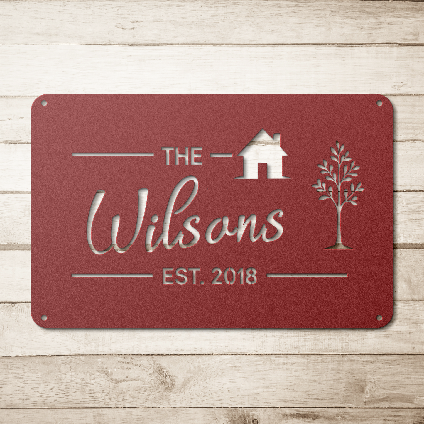 Custom_Family_Name_Metal_Address_Sign_Red_Simple_Wood_BKGD_Mockup.png