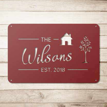 Custom_Family_Name_Metal_Address_Sign_Red_Simple_Wood_BKGD_Mockup.png