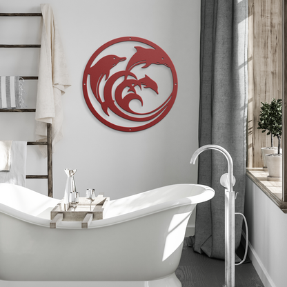 Dolphin_Circle_Metal_Wall_Art_Red_Modern_Bathroom_Mockup.png