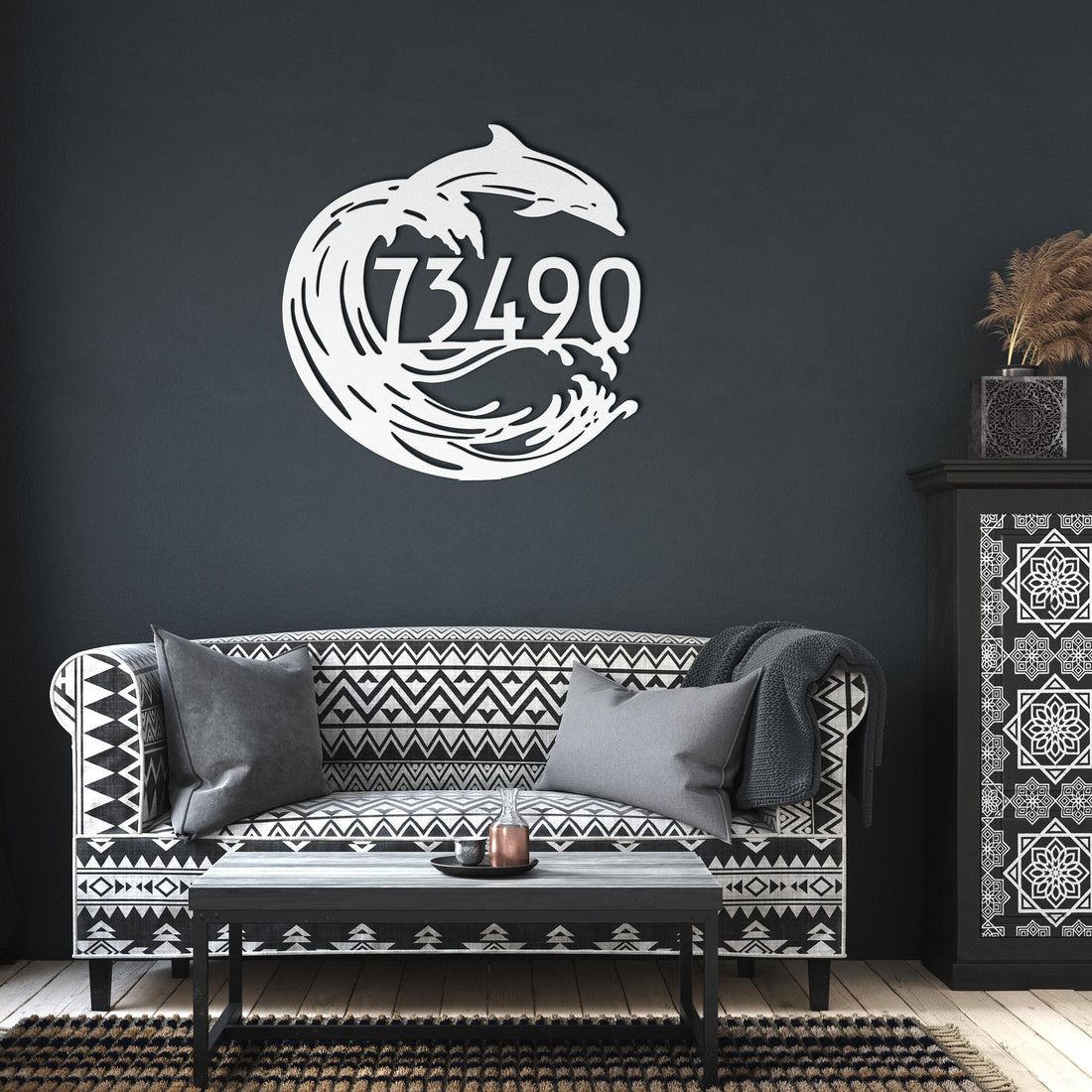 Dolphin_Joy_Address_Sign_White_Dark_Living_Room_Mockup