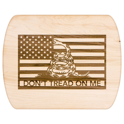 Don't Tread On Me Patriotic Hardwood Oval Cutting Boards in Maple or Walnut