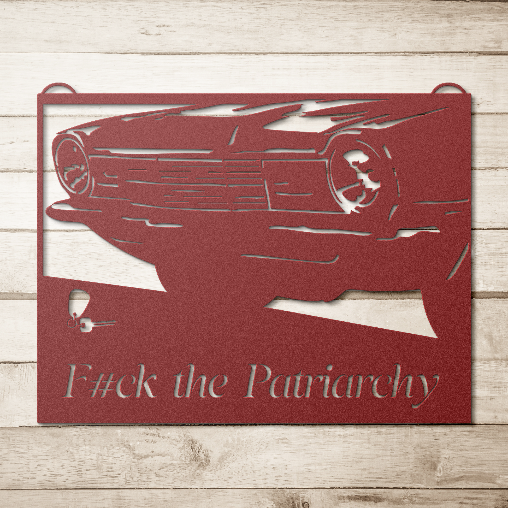 Fck_the_Patriarchy_Car_Keys_Metal_Wall__Red_Simple_Wood_BKGD_Mockup.png