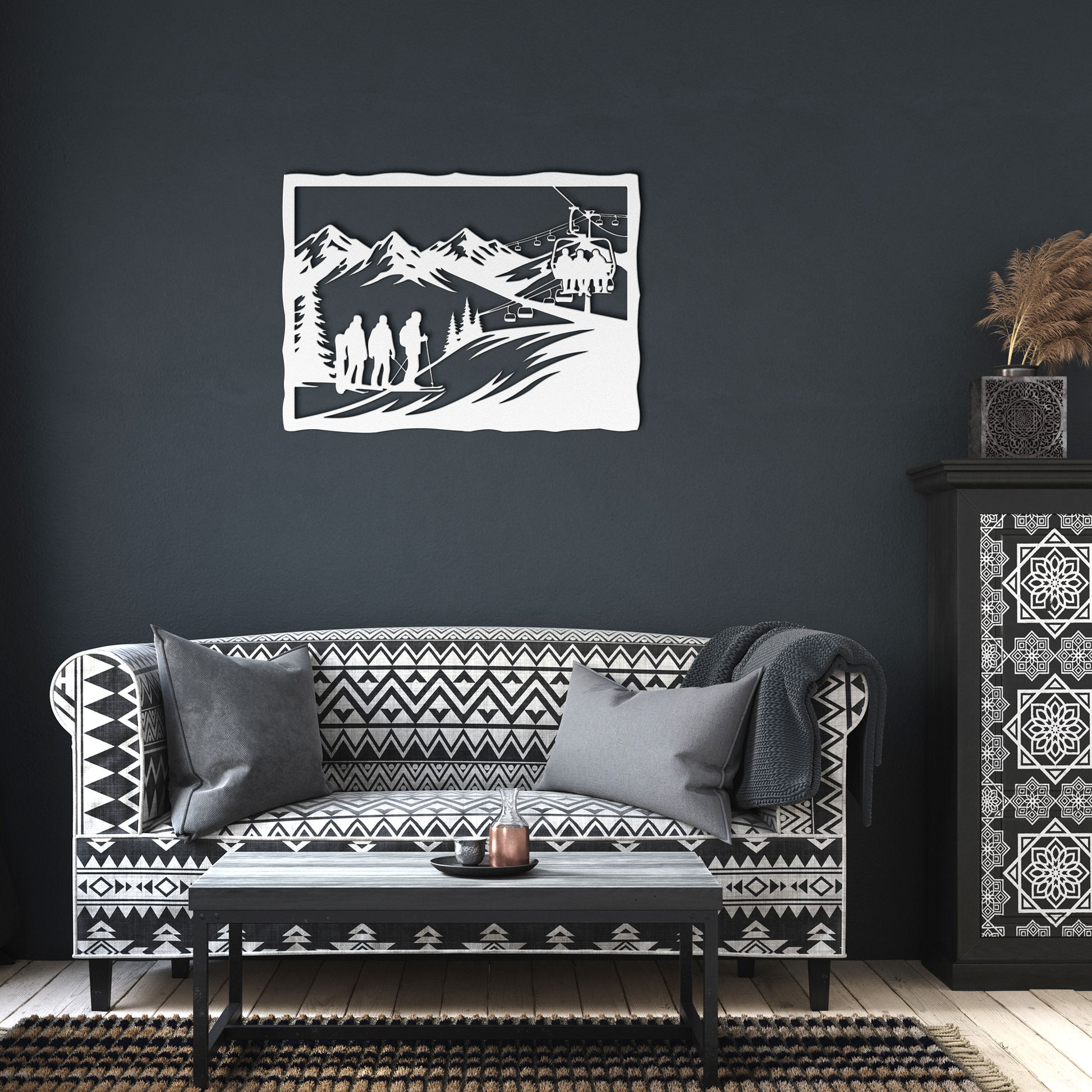 First_Run_of_the_Day_Metal_Wall_Art_White_Dark_Living_Room_Mockup.png