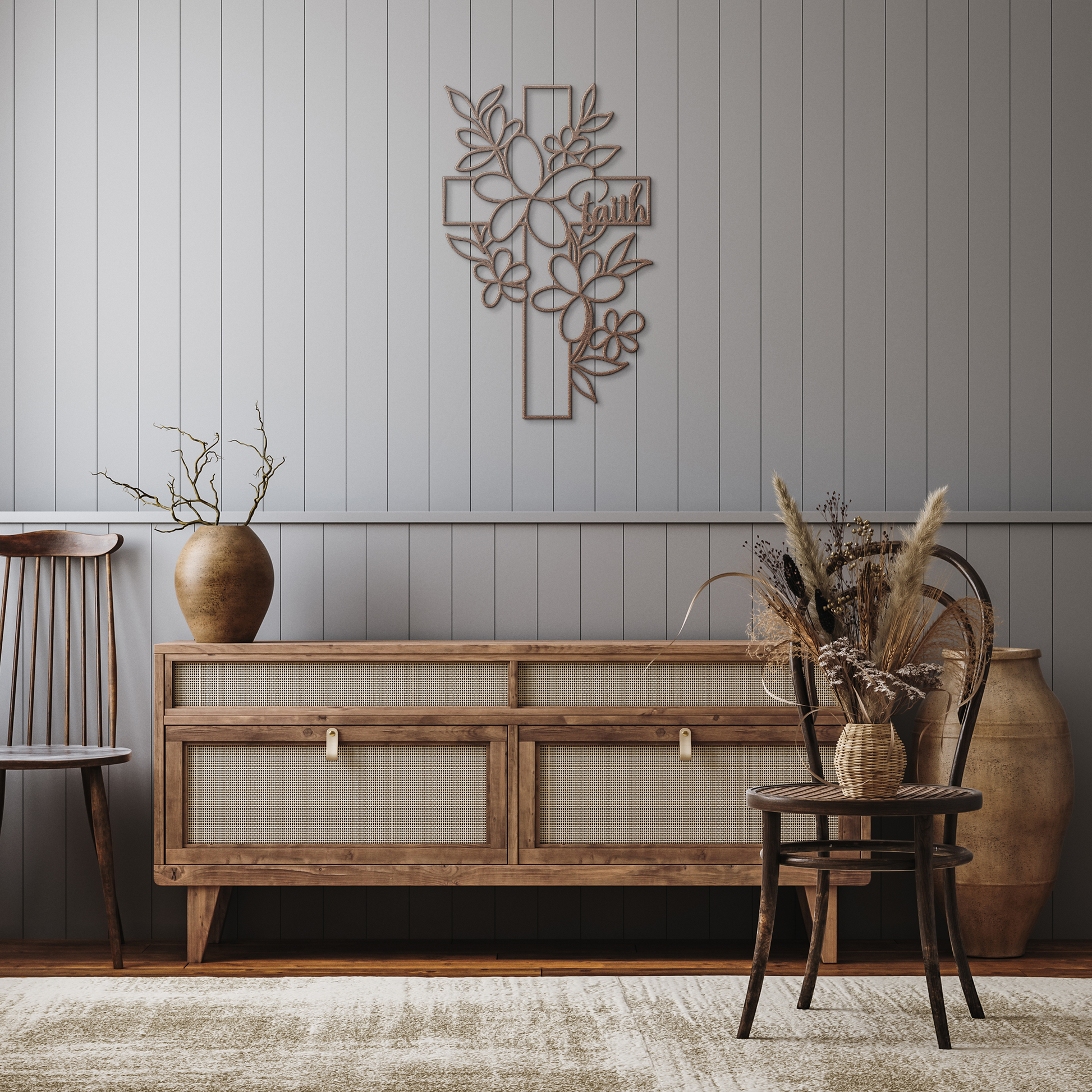Floral_Faith_Cross_Metal_Wall_Art_Copper_Rustic_Hallway_Mockup.png