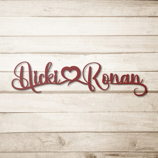 His & Her Personalized Names with Heart Metal Wall Art