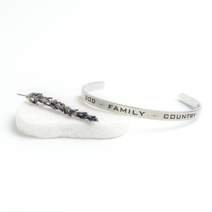 Personalizable It's Just God, Family & Country Cuff Bracelet