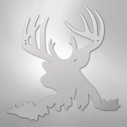 White powder-coated metal deer head wall art with antlers, suitable for indoor or outdoor decor.