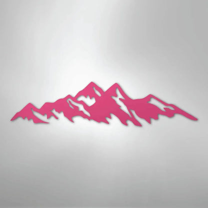 Pink powder-coated American steel mountain range metal wall art for indoor/outdoor decor.