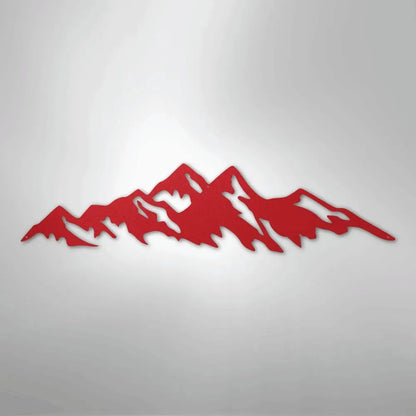 Red powder-coated American steel metal wall art depicting a mountain ridge silhouette.