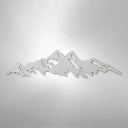 Silver powder-coated American steel mountain range metal wall art with a classic silhouette design.