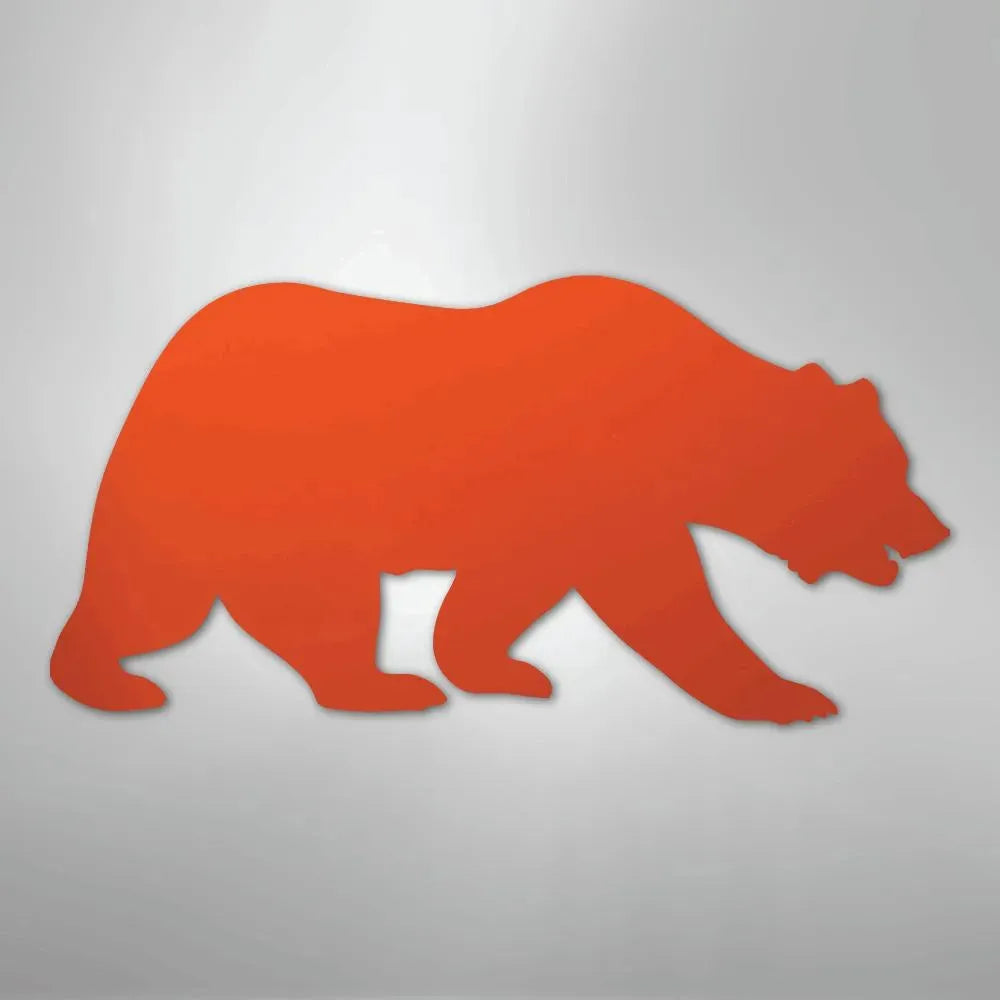 Orange metal grizzly bear wall art, a silhouette design with a powder-coated finish.