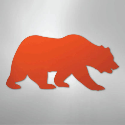 Orange metal grizzly bear wall art, a silhouette design with a powder-coated finish.