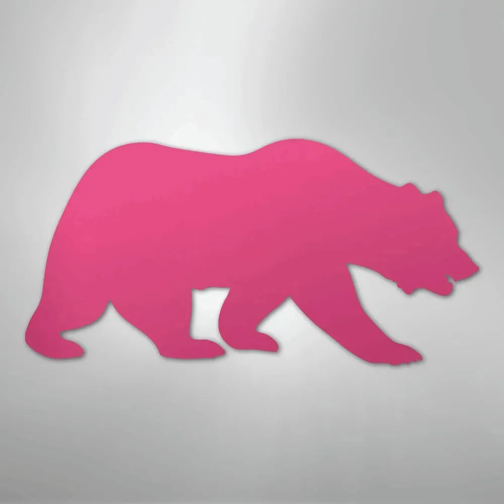 Pink metal grizzly bear wall art silhouette with a powder-coated finish.