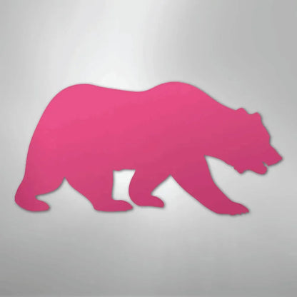 Pink metal grizzly bear wall art silhouette with a powder-coated finish.